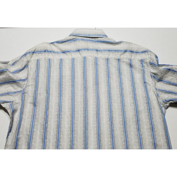 Robert Graham Long Sleeve Button Up White/Blue Striped Flip Cuff Shirt Men's L - Picture 12 of 13